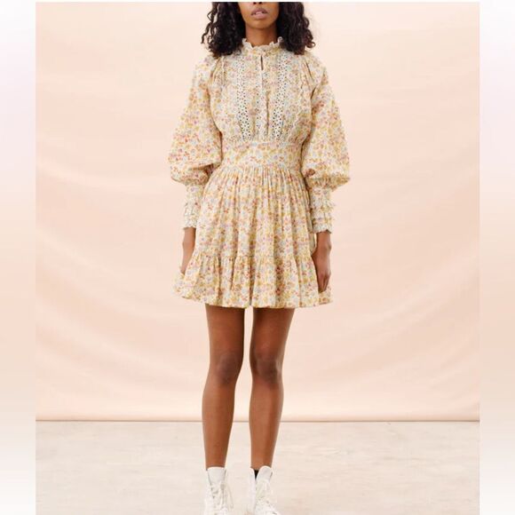 byTiMo Cotton Slub Mini Dress Floral Print Eyelet Lace Flower Garden in Medium - Picture 3 of 11